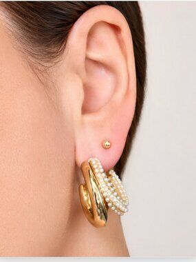 Boutique Gold Pearl Double Hoop Earrings